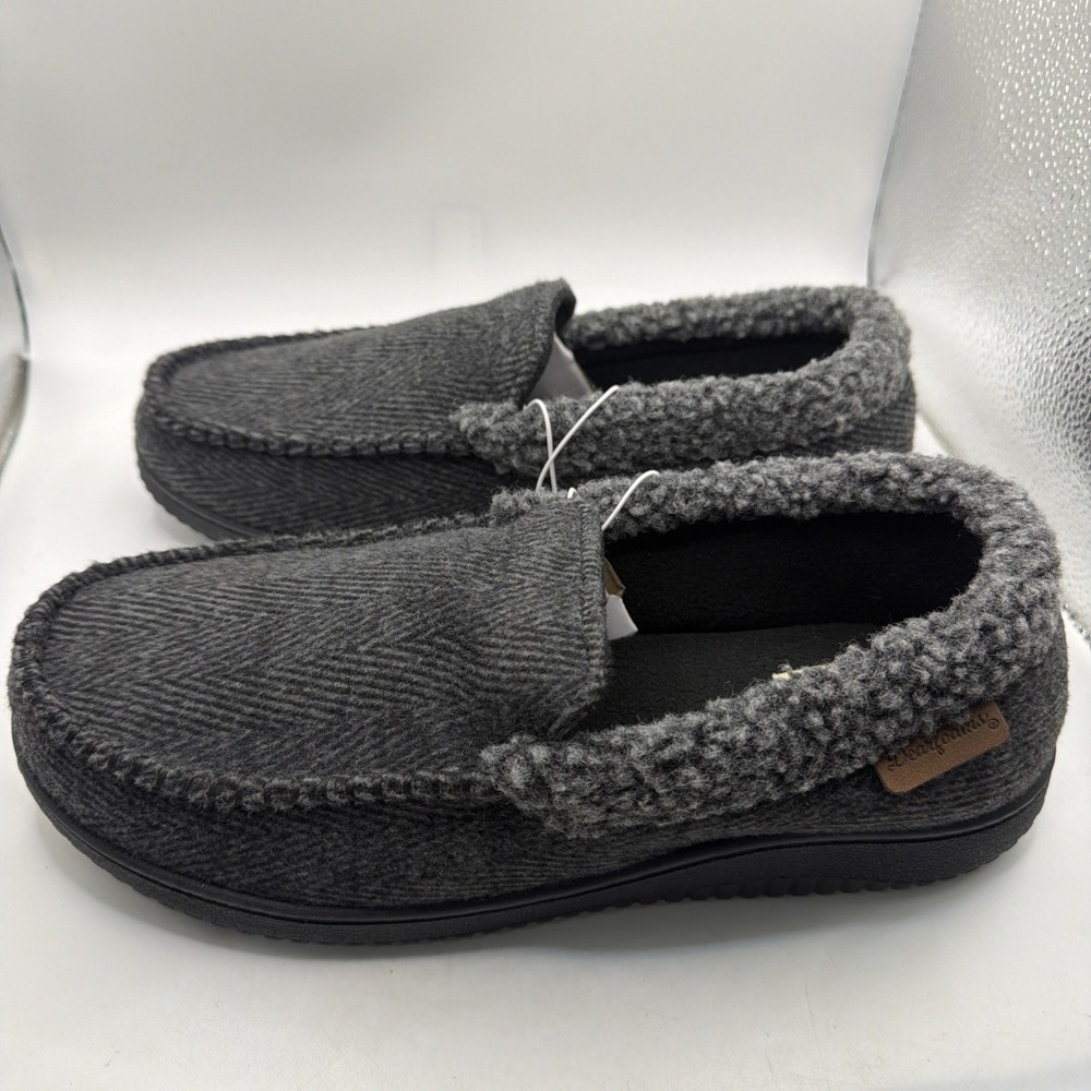 DearFoams Men's Black Slippers Memory Foam Size 13-14 XLarge Indoor Outdoor New